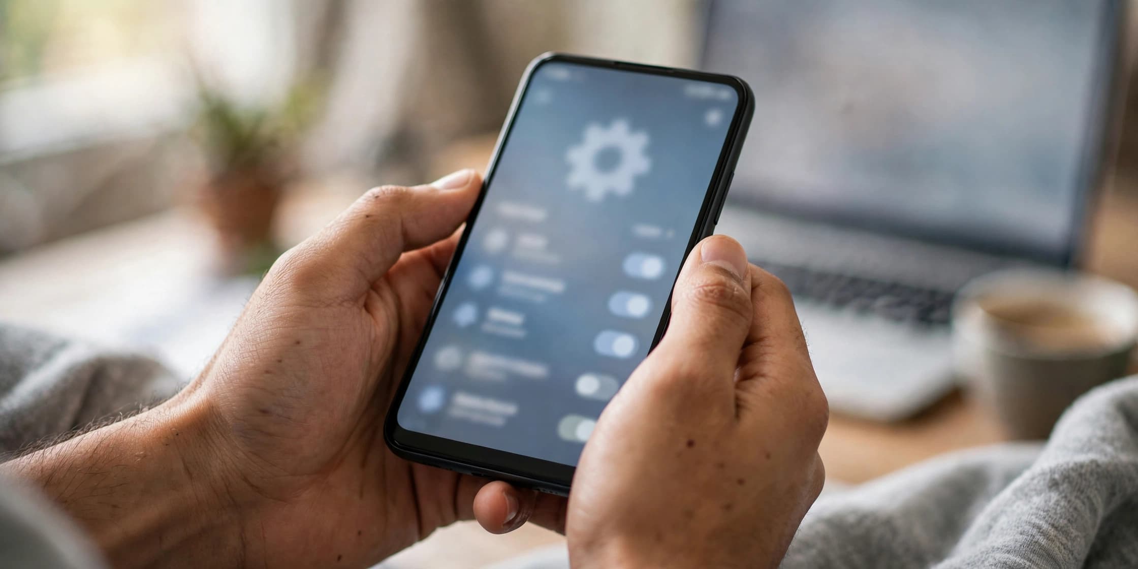 Manos ajustando las opciones ocultas de un celular Android en el menú de configuración